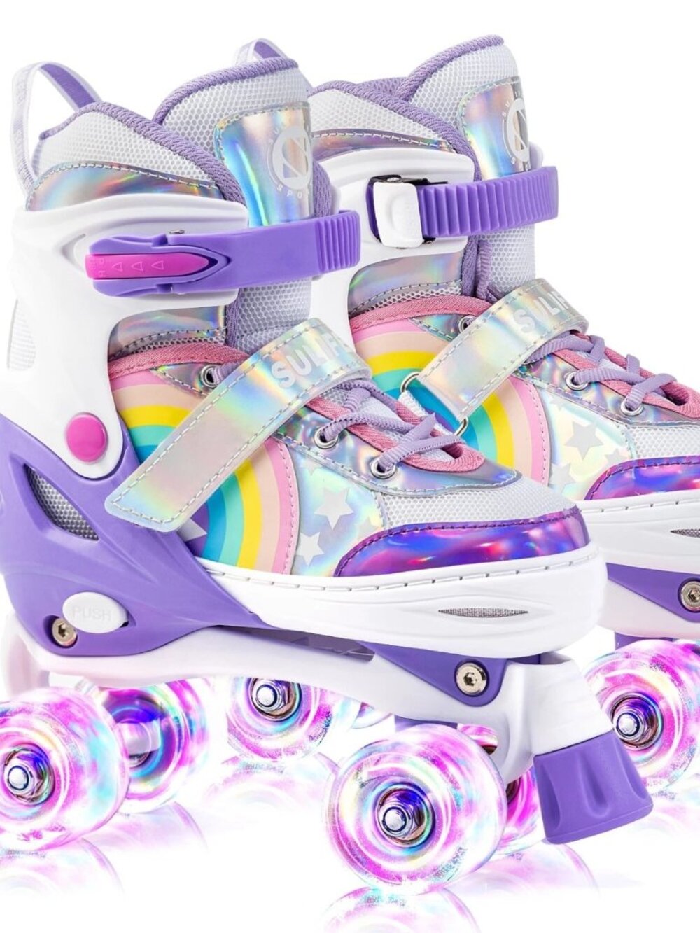 NEW Rainbow Unicorn Adjustable Roller Skates for Kids with Light-Up Wheels